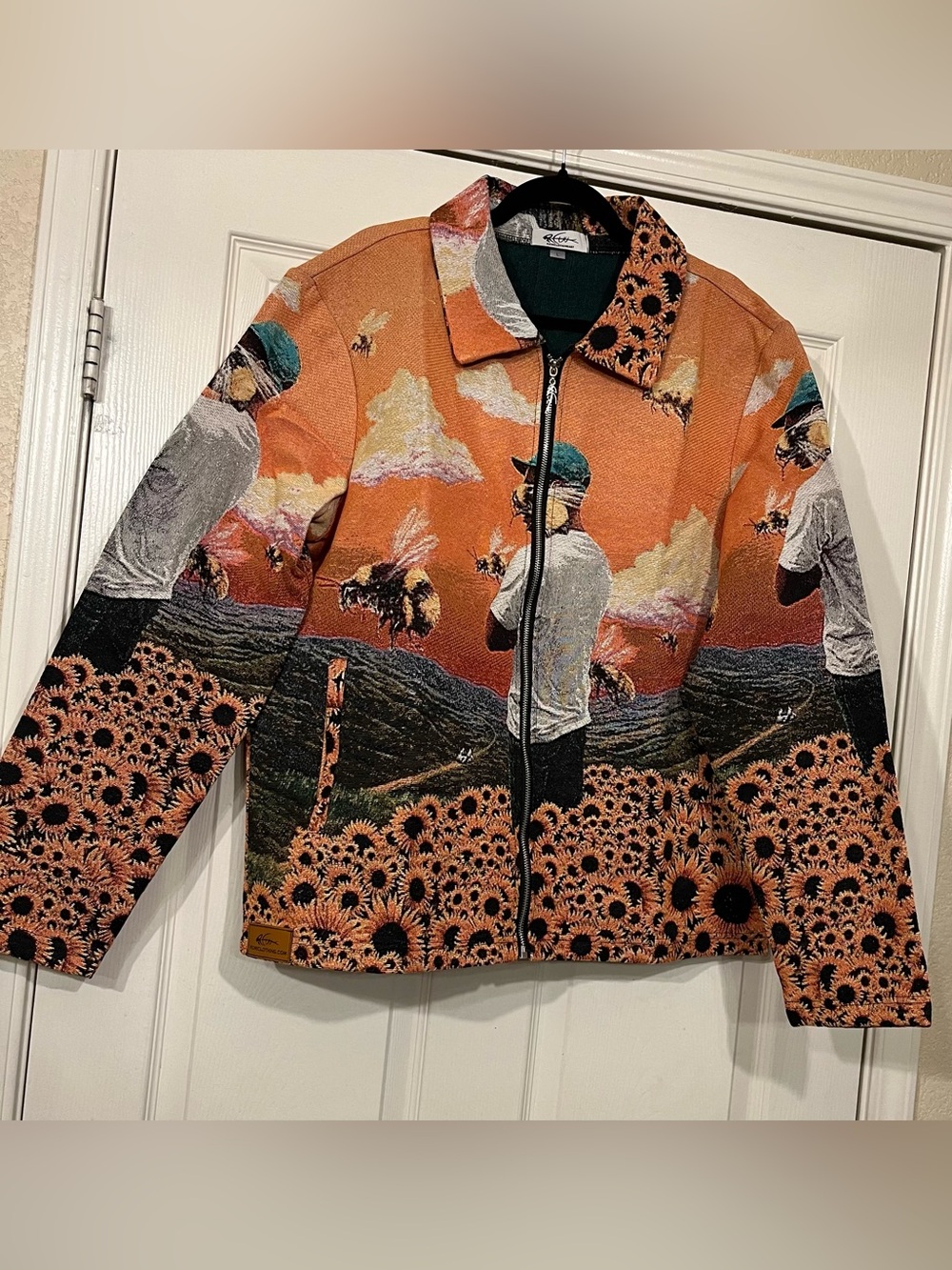 Men's Orange Scenic Print Jean Jacket - Casual Zip-Up - Picture 2 of 5